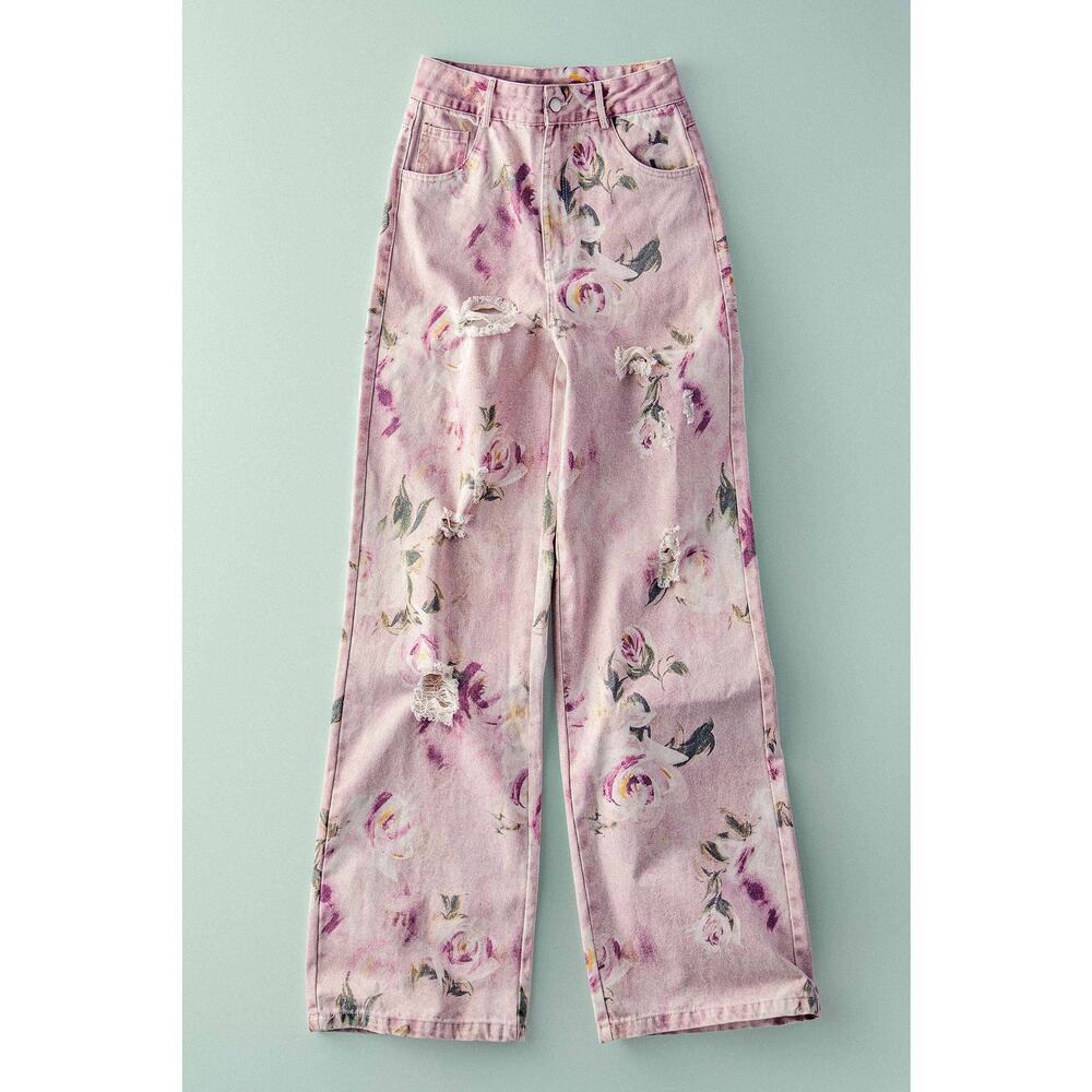 Urban Daizy Romantic Rose Print High-Rise Denim Pants - Picture 9 of 10
